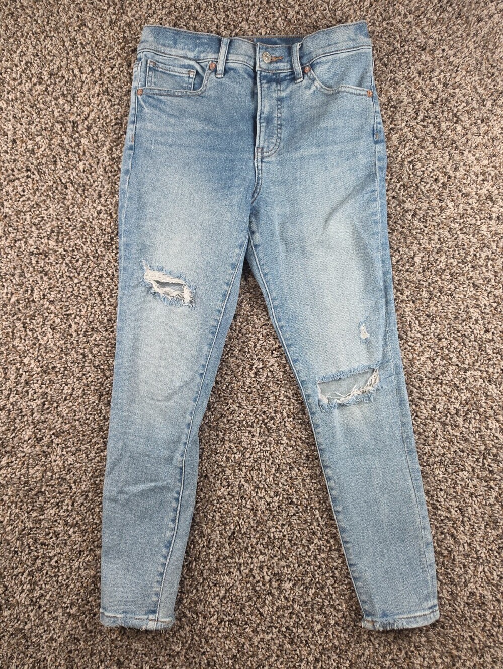 Express Womens Sz 4S Conscious Edit Skinny Leg Blue Jeans Light Wash Distressed